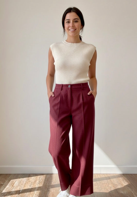 Pantalón denim granate